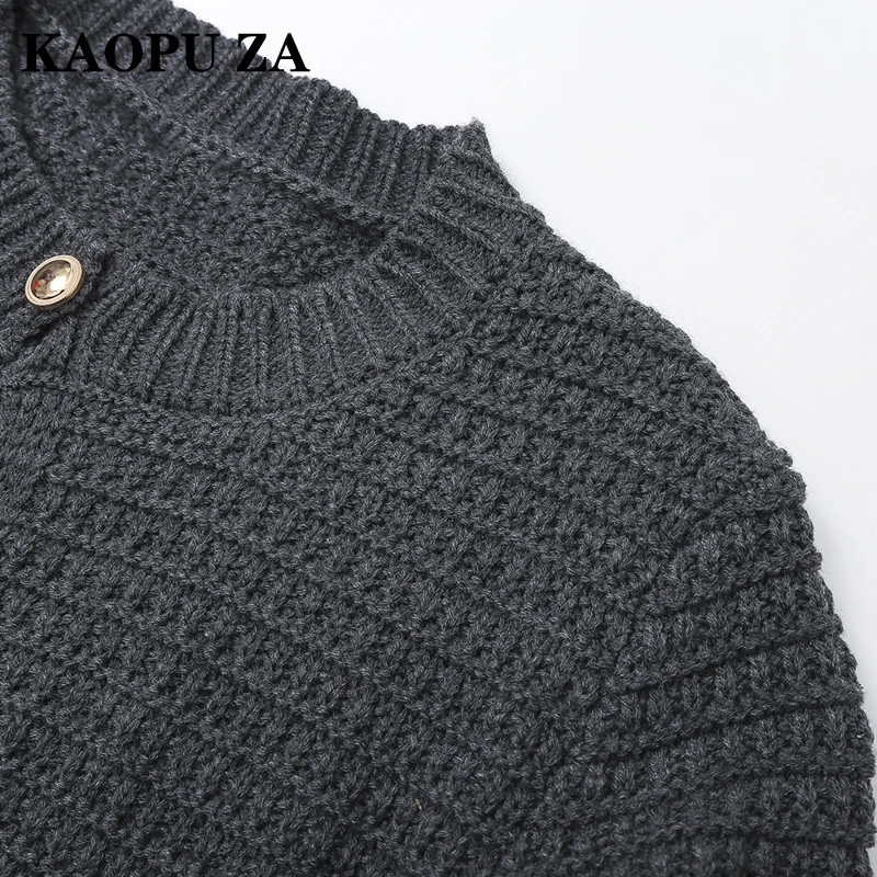 KAOPU ZA 2024 New Autumn Woman Casual O-Collar Long Sleeve Cardigan Jacket Female Vintage Solid Color Knit One Buttons Top Coat