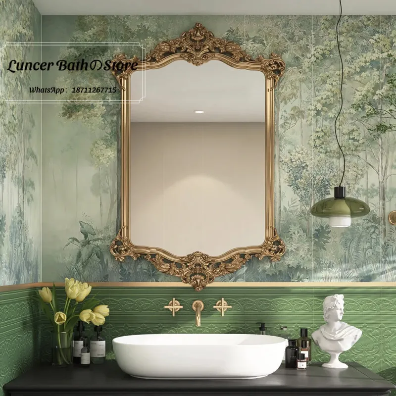 Baroque Style Antique Gold Framed Wall Mirror, Luxury Carved Ornate Accent Mirror for Vanity & Home Wall Decor