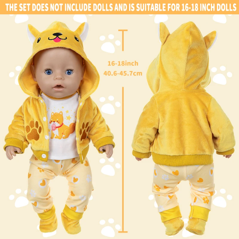Doll Clothes for 16-18Inch 40-45cm Baby Doll Cute Puppy Jacket Hoodie Pants Reborn Doll Clothes Accessory Baby Girl Gift