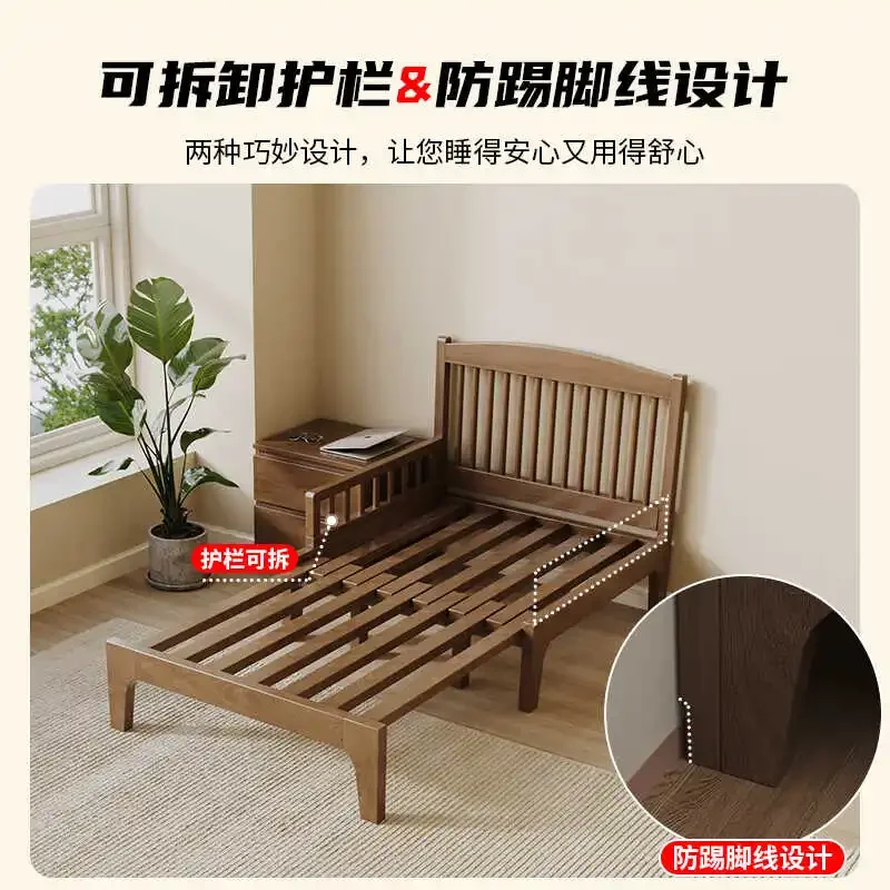 Solid wood folding single bed 90cm children's guardrail telescopic bed 1.2 meters small apartment double pull-out bed