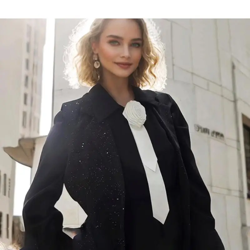 Fashion Retro Rose Bow Tie Black Flower Brooch Mourning Brooch Women Suit Shirt Corsage Clothes Collar Pins Jewelry