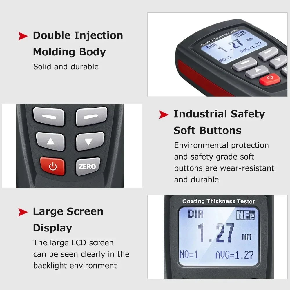 DT-156 1250um Dual Magnetic Eddy Current Micron Coating Thickness  Gauge Meter Tester for Car Paint Metal Automotive