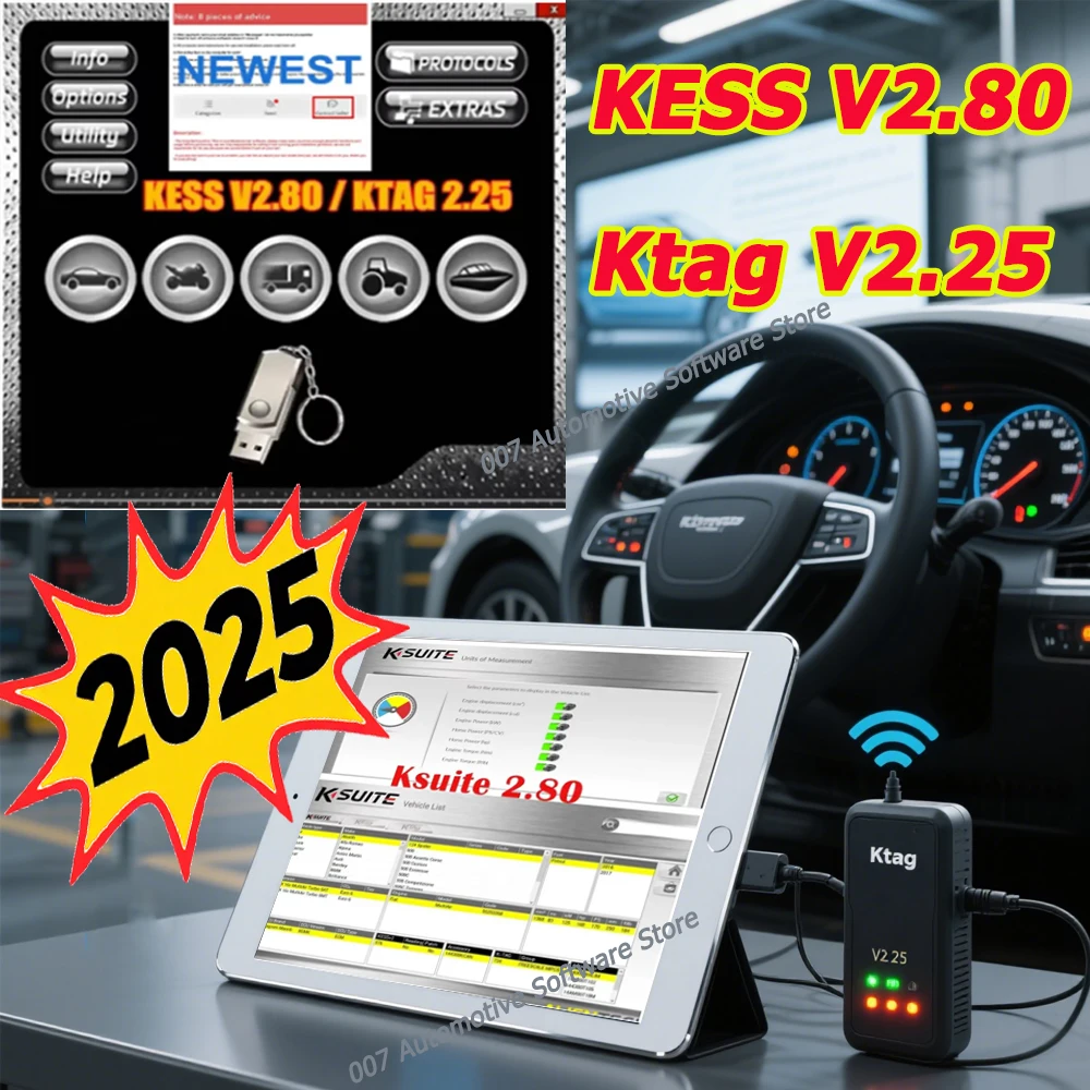

Latest 2025 KESS V2.80 Repair Software For Kess V5.017 Ksuite 2.53 2.47 Ktag V2.25 Online Version Master ECU Chip Tuning Tool