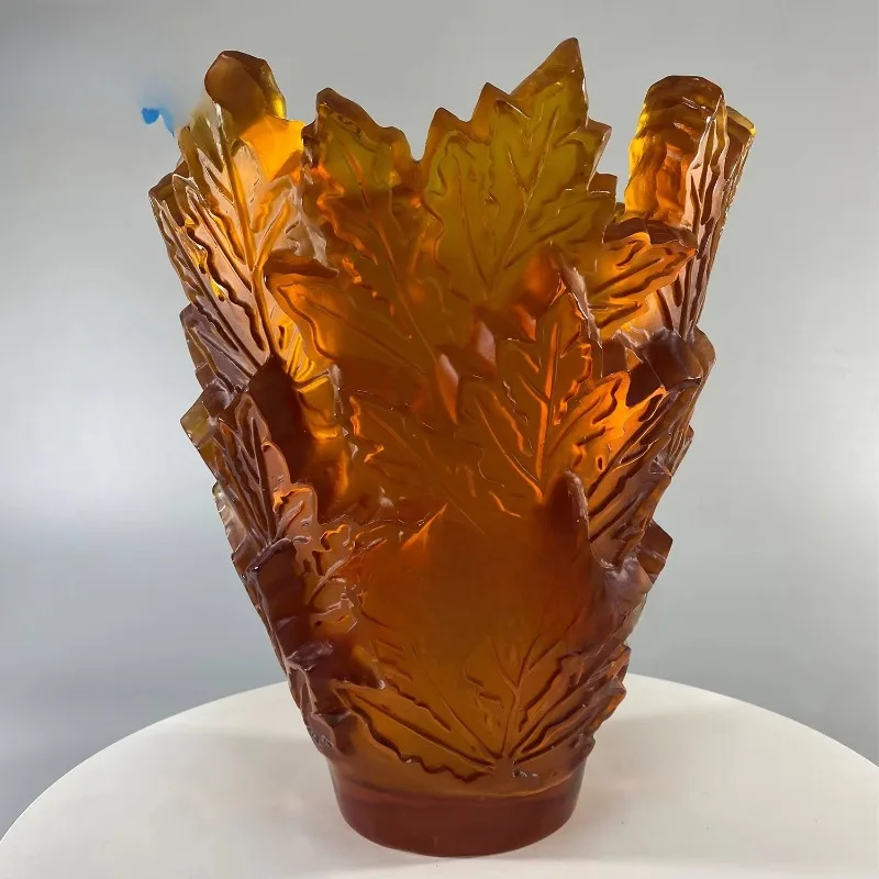 Handmade Crystal Maple Leaf, Vase Art Vase, Strap, Gift Box and Logo