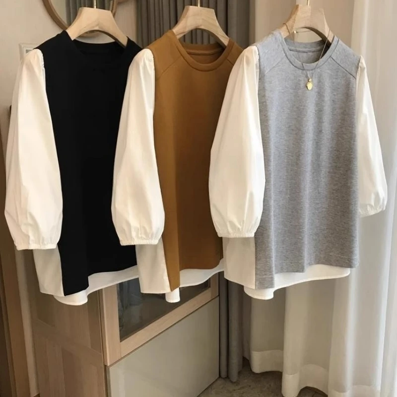 

Мужская толстовка большого размера с круглым вырезом, дышащая, теплая, с защитой от УФ-излучения, с цветными вставками и рукавами-фонариками