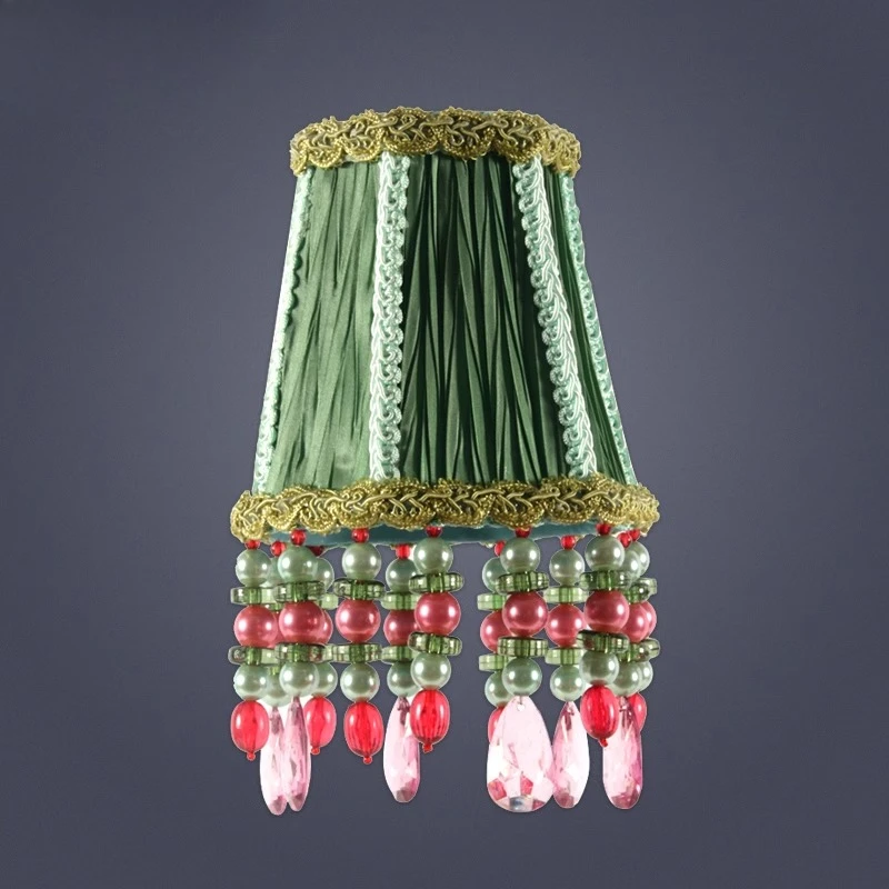 

Fabric wrought iron lampshade custom fashion personality European herringbone folding characteristic bead chandelier cover