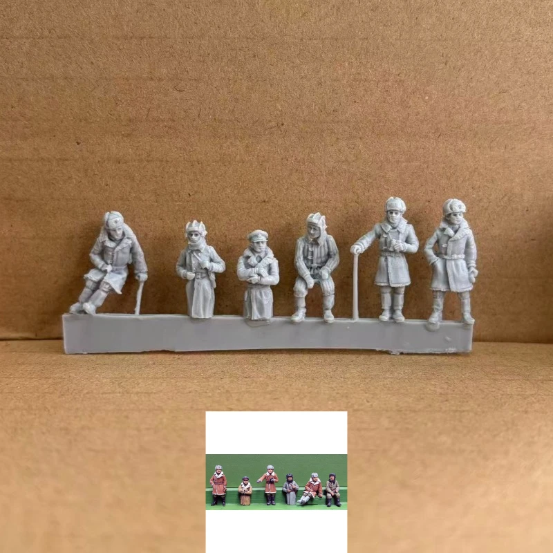 1/72 Scale Diecast Resin Figure Model Kit WWII Soviet Tank Crew Winter Dress 6 Figures Unpainted