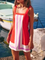 2025 moda de verano nueva mujer elegante vestido bloqueado de Color temperamento Casual tirantes longitud media sin mangas Mini falda