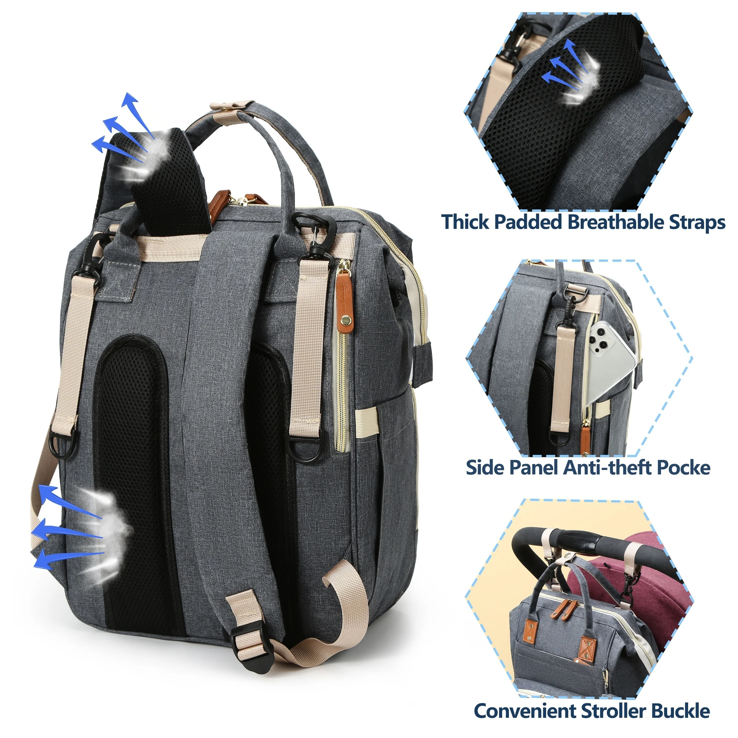 Baby Diaper Bag Backpack, Multifunction Waterproof Mummy Bag with USB Design for Travel, Large Maternity Baby Changing Bag