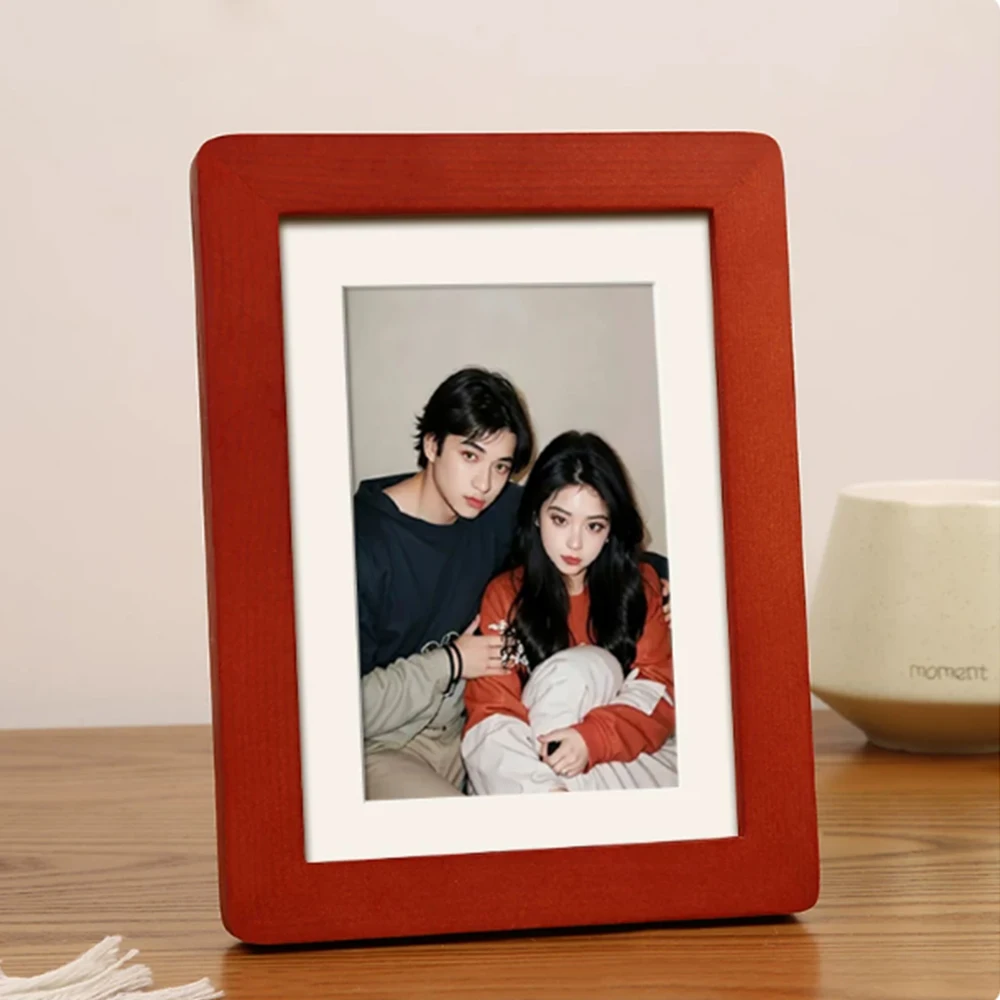 1Pcs Rounded Solid Wood Photo Frame  Simple Modern Style  Rectangular Solid Wood Material  Dual-Use For Hanging