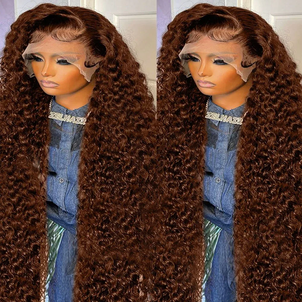 

Chocolate Brown Ombre 13x4 360 HD Full Lace Vietnamese Lace Front Human Hair Burmese Curly Wig Glueless Pre Plucked
