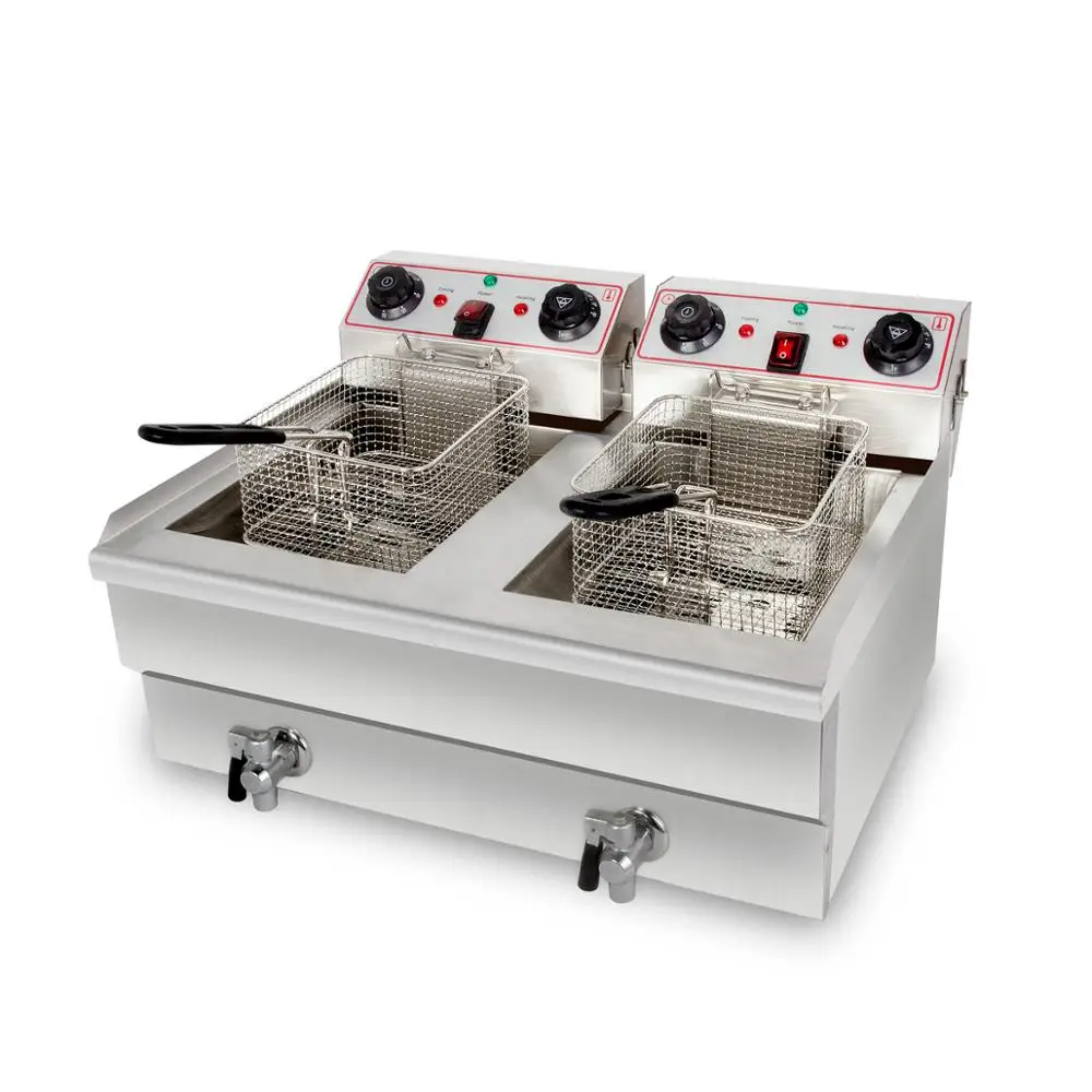 Commercial Chicken and Chips Fryer Machine Restaurant Stainless Steel Double Electric Deep Fryers Restaurant Kitchen Equipment