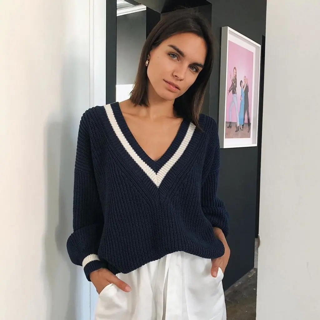 

Women's V-Neck Knitwear Spring Autumn Fashion Loose Outerwear European American Style Russia Inspired