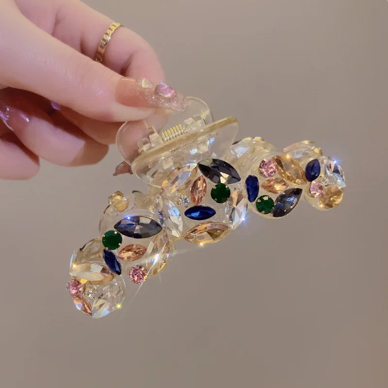 Colorful Rhinestone Large Light Luxury Hair Clip Temperament Girl High-end Shark Clip Hair Rope Headwear