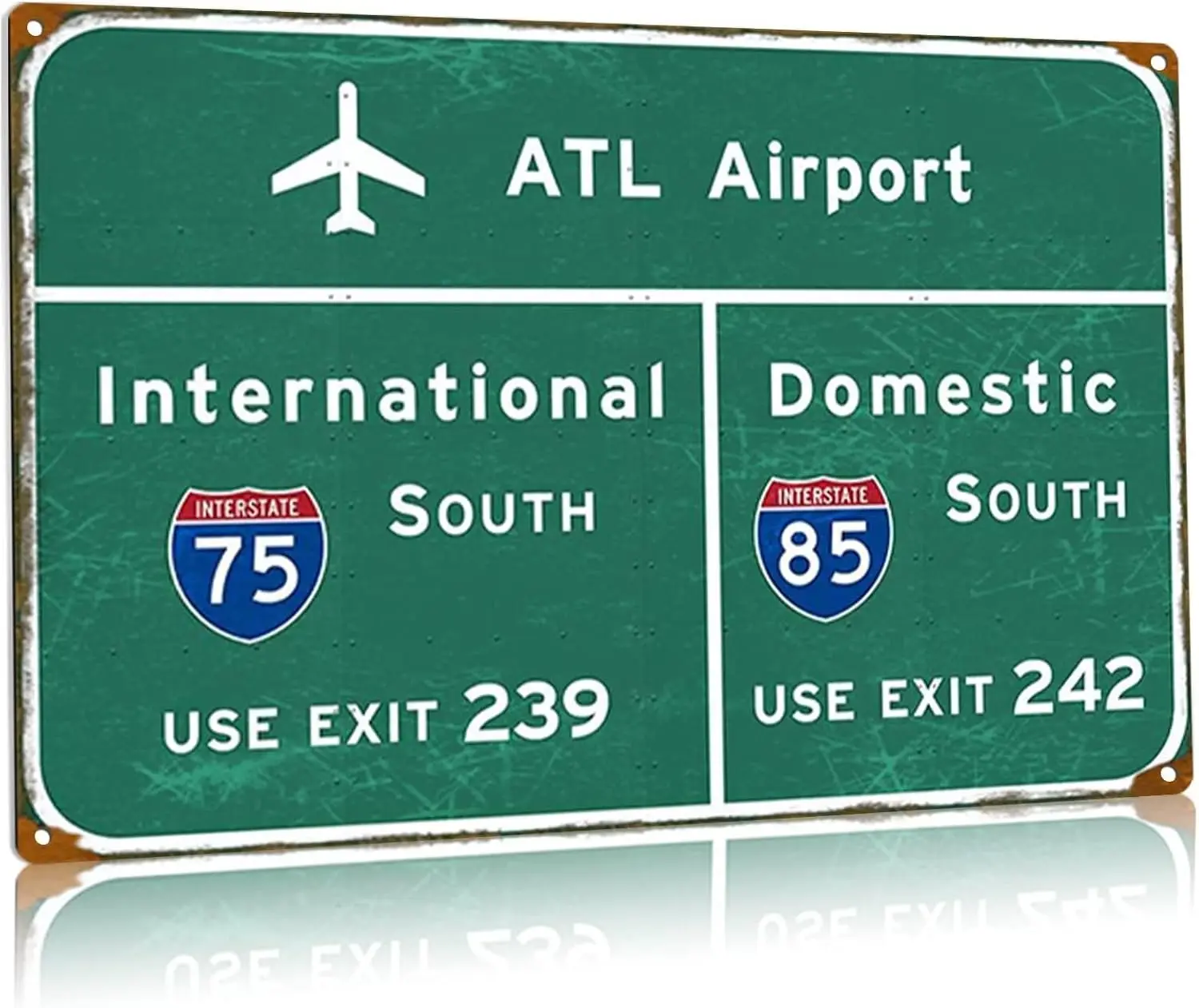 Letreros Metálicos de Aeropuerto, Letrero de Carretera del Aeropuerto de Atlanta, Indicación de Dirección del Sur I-75 I-85, Georgia, GA