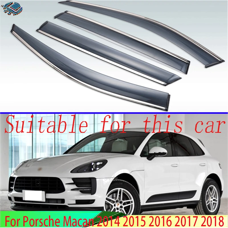Plastic Exterior Visor Vent Shades Window Sun Rain Guard Deflector 4pcs For Porsche Macan 2014 2015 2016 2017 2018