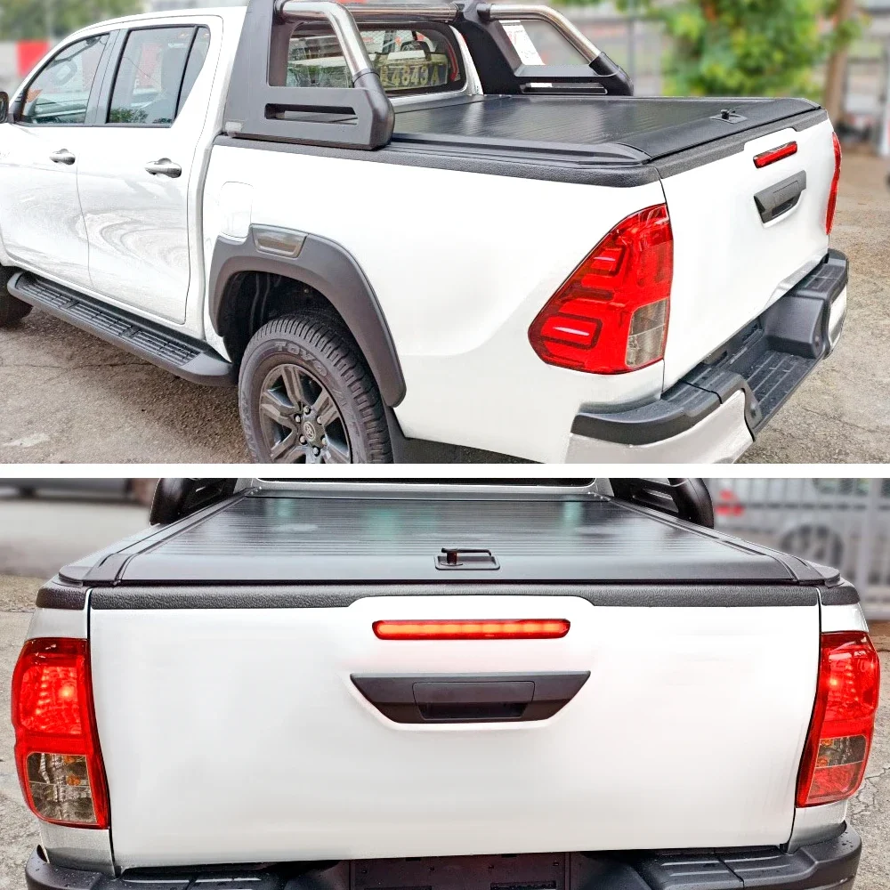 a través de la cubierta de la puerta trasera, protector de riel embellecedor para Toyota hilux revo 2015-2023, tira protectora trasera de coche
