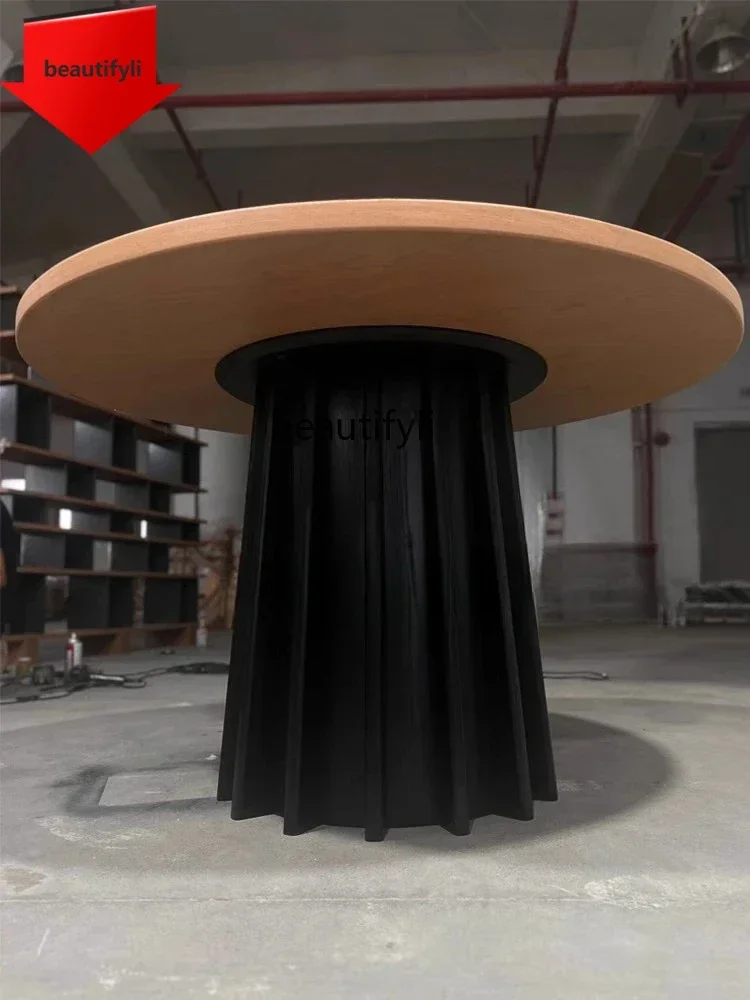 Q181 Medieval retro solid wood round dining table, household small apartment multi-functional dining table designer,   table