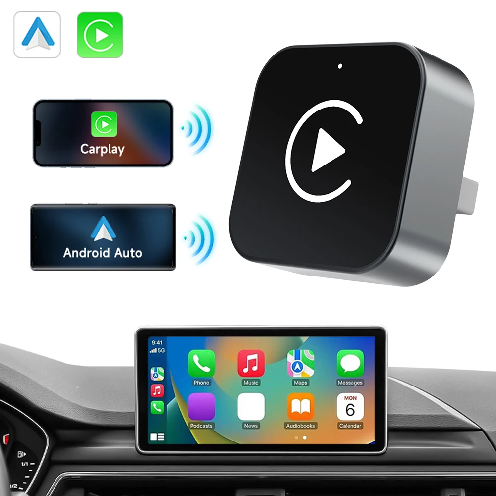 2 in 1 Wireless CarPlay Android Auto Adapter Smart USB Dongle Auto Connect Plug & Play Adapter for Factory Wired CarPlay Cars