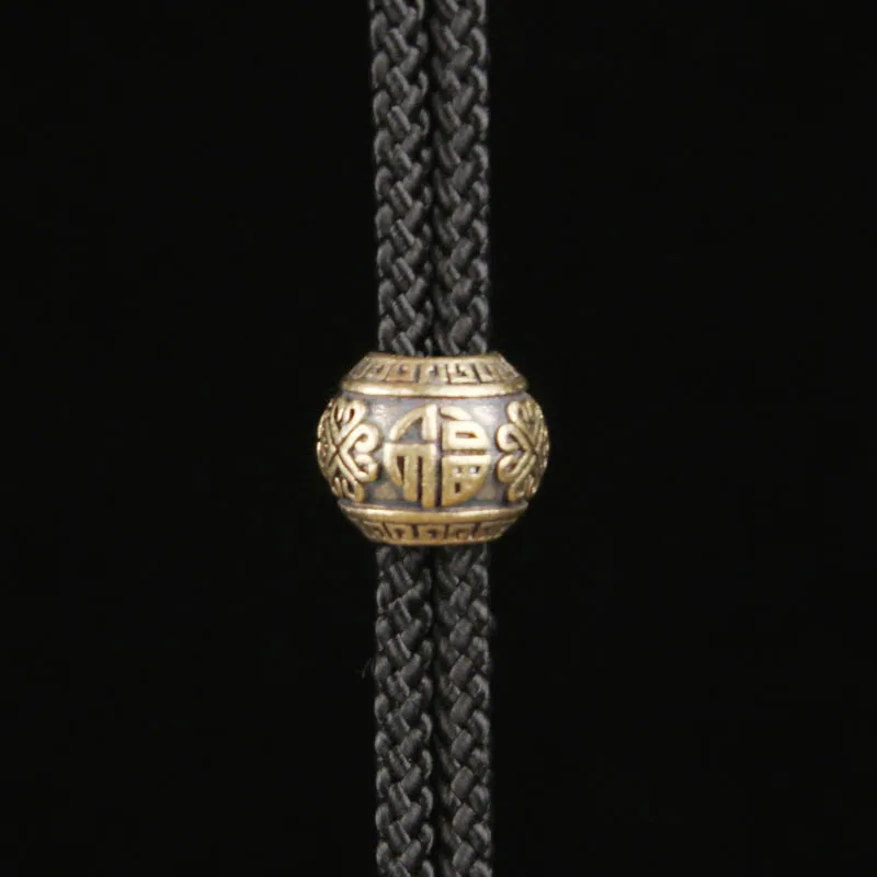 Pure Copper Fu Character Chinese Knot Barrel Bead National Trend EDC Rope Pendant Handmade Knife Pendant Keychain Spacer Bead DI