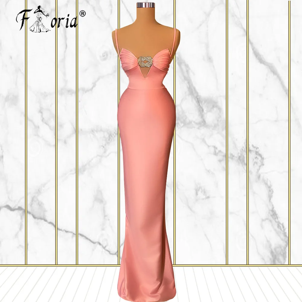 Sexy V-hals Satin Avondjurken Lange Spaghetti Strap Sleeveless Crystal Floor Lengte Mermaid Prom Dress Cocktail Partij Jassen