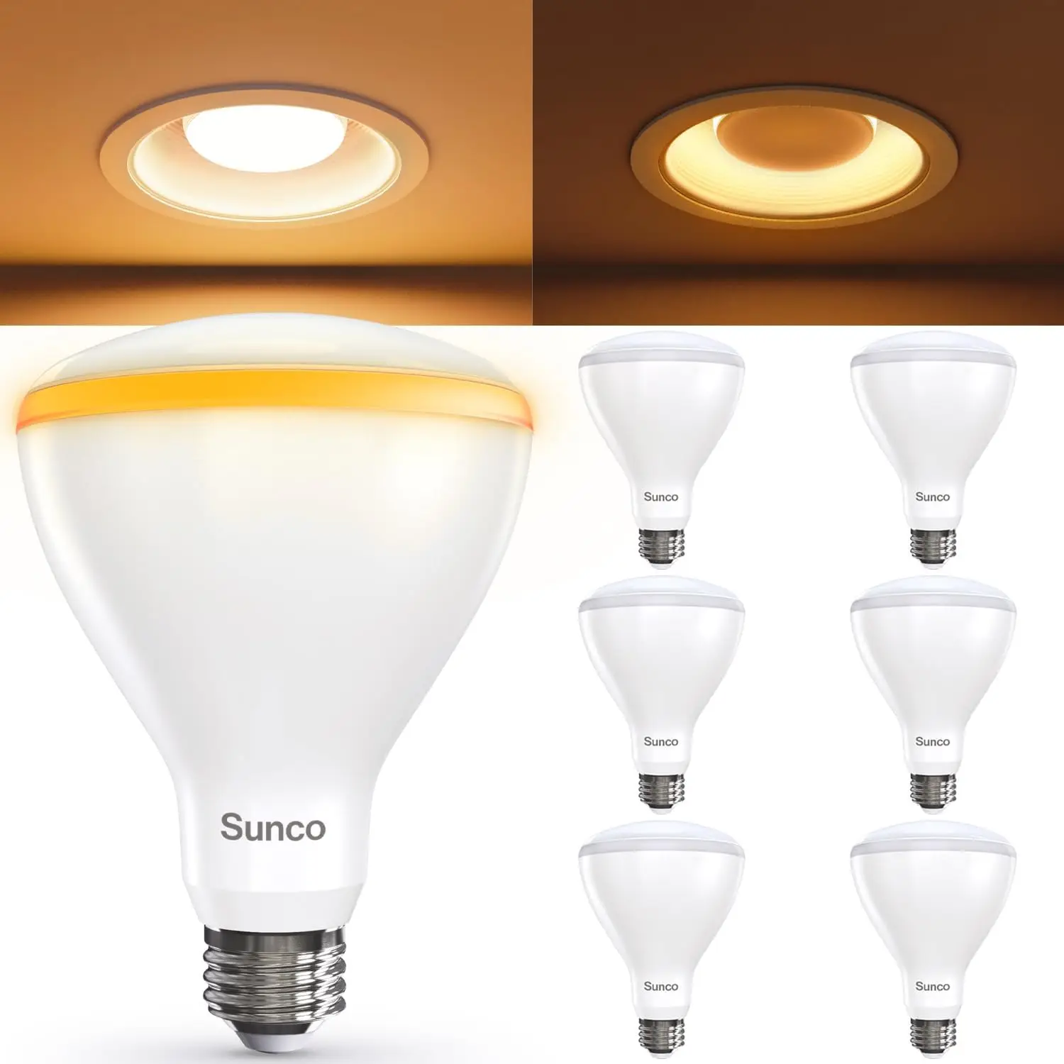 

Набор из 6 лампочек BR30 для ночного освещения, блокирующих синий свет для сна, с регулируемой яркостью 2CCT 2700K/2000K, цоколь E26, UL