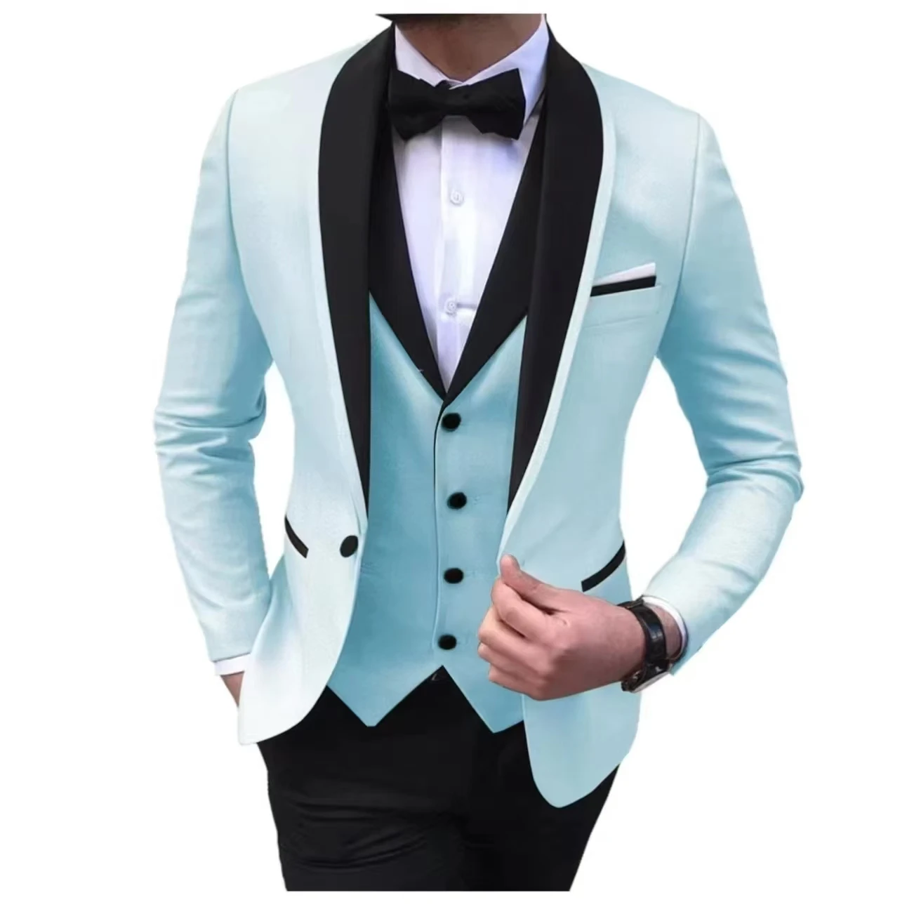 Terno masculino de luxo fino ajuste conjunto de 3 peças terno masculino festas de casamento à noite baile de formatura cerimônia noivo moda único botão casaco