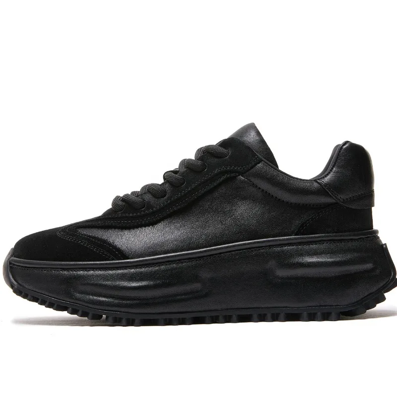 White Retro Horsehide Sports Shoes for Men's Height Increasing Shoes Comfortable Breathable Hand-sewn Horse Leather Casual Shoes