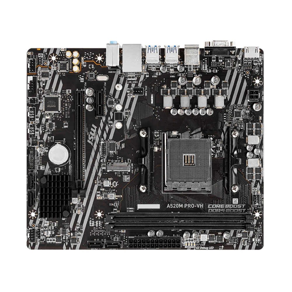 MSI A520M PRO-VH Motherboard Supports AMD Ryzen 5000 Series, 5000 G-Series, 4000 G-Series, 2x DDR4 memory slots, 64GB