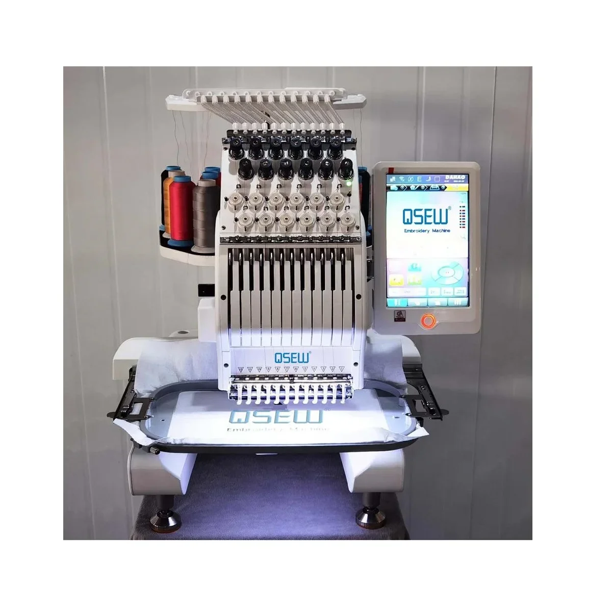 QS-1201 آلة التطريز المسطحة برأس واحد الكمبيوتر لآلة التطريز بغطاء شعار القميص