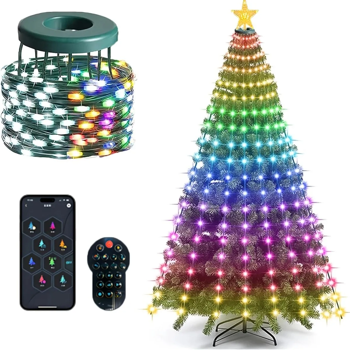 

Christmas tree decoration intelligent LED lights remote control Bluetooth APP control DIY image RGB IC waterfall light string