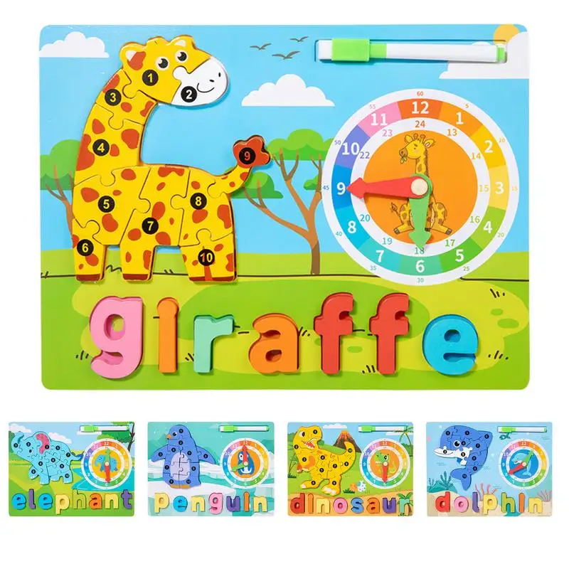 

Деревянные пазлы-животные для малышей, пазл-сортировка в форме малыша, Обучающие часы, игра с буквами, образовательные мероприятия для