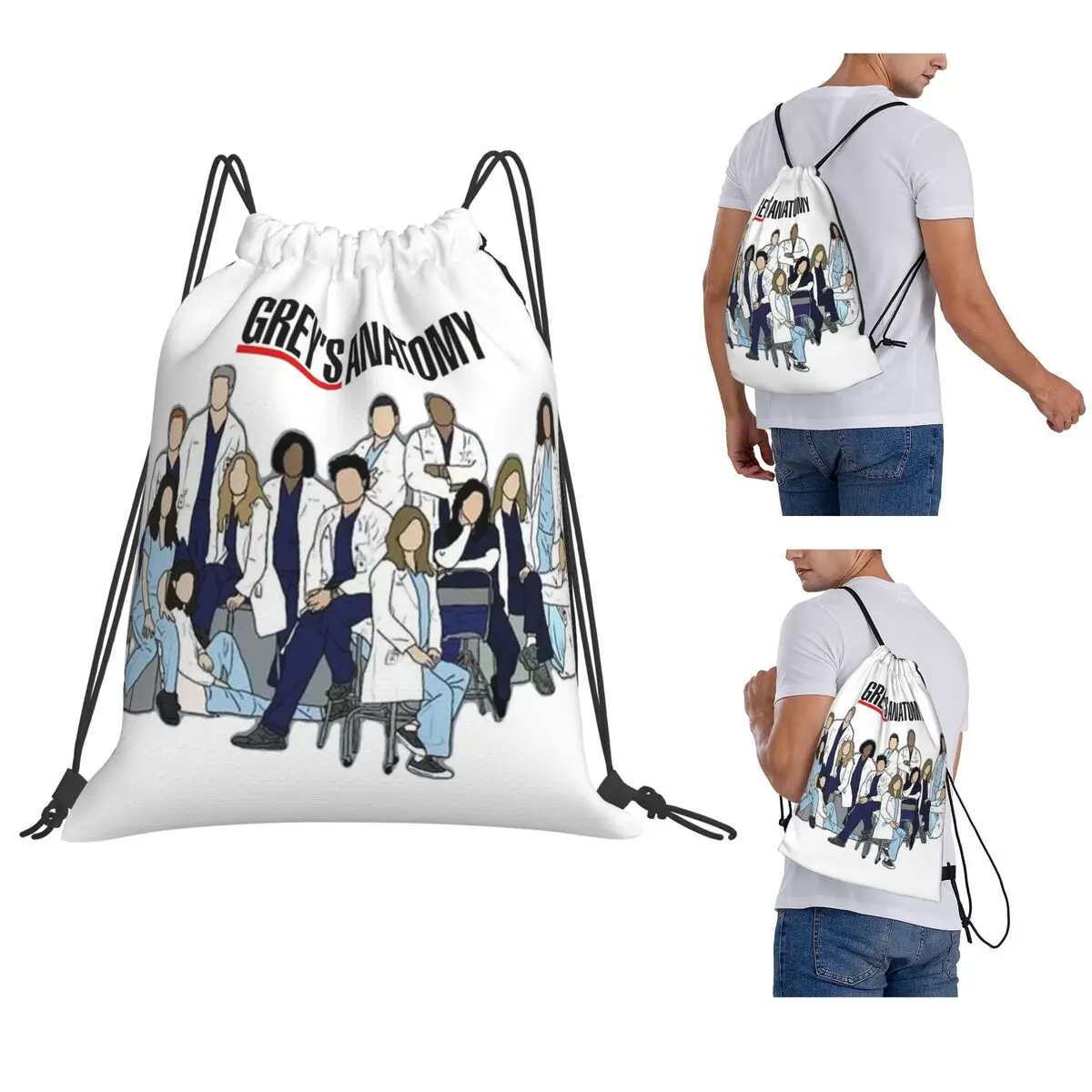 Greys Anatomy Seasons Backpacks Portable Drawstring Bundle Pocket Sundries Bag Book Bags for Travel Students