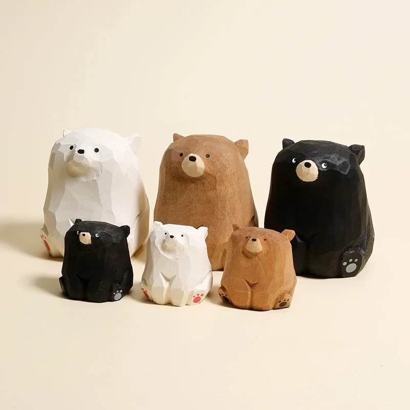 Lindas decoraciones de oso talladas en madera, decoraciones de escritorio de oficina de estilo japonés, regalos de cumpleaños para el día de la madre para mujeres