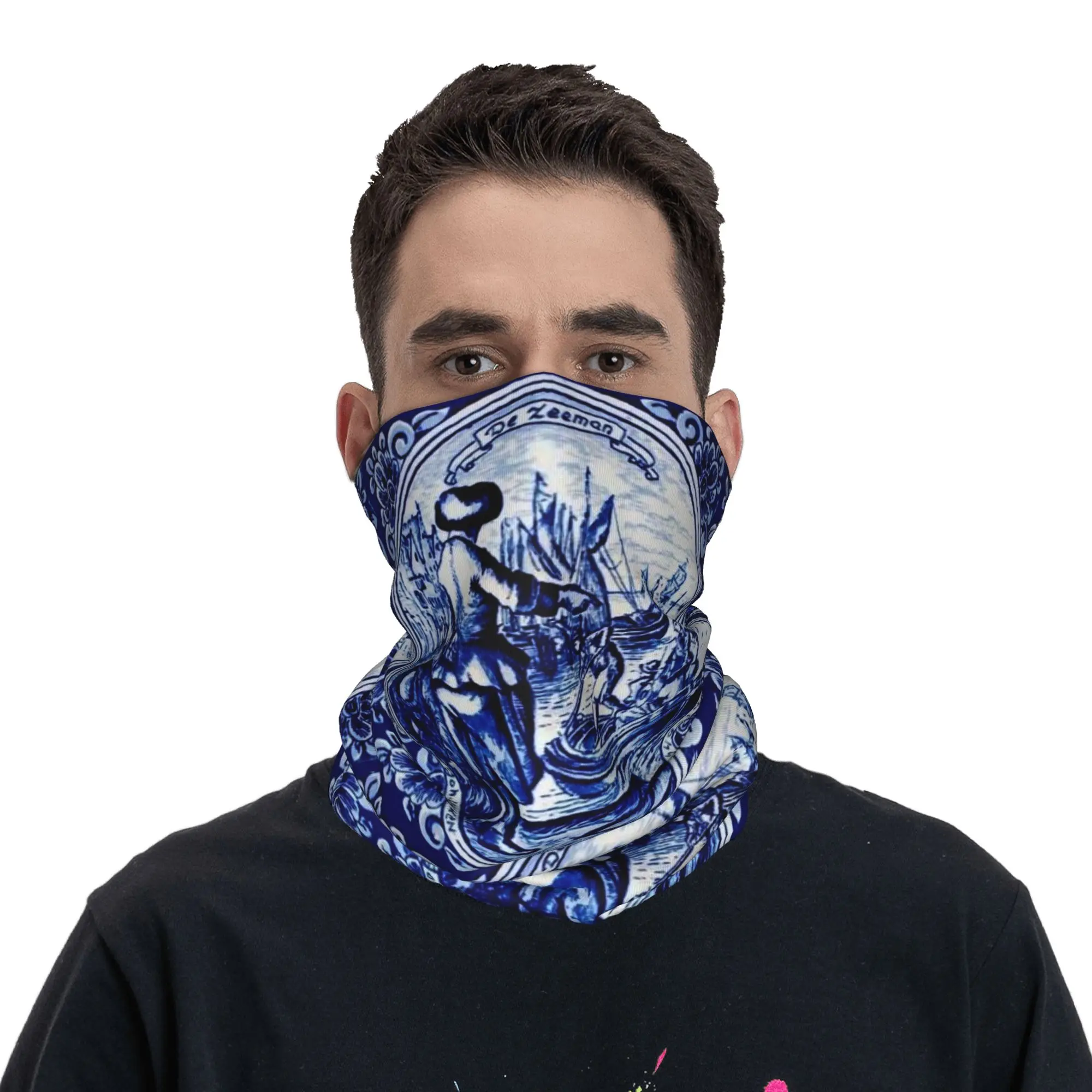 

Dutch Blue Delft Sailboats and Sailors Print Bandana Neck Cover Printed Mask Scarf Balaclava Cycling Unisex Adult Washable