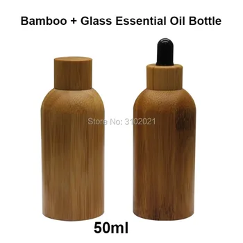 10pcs/lol 50ml empty glass essential oil dropper bottles bamboo wooden packaging container screw cap white/black rubber glue