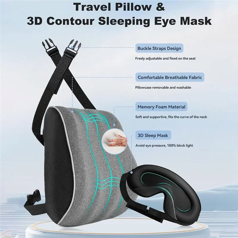A60E-Airplane Neck Pillow For Sleeping, Travel Pillow For Airplanes, Prevents Head From Forwards With Eye Mask, Used For Long