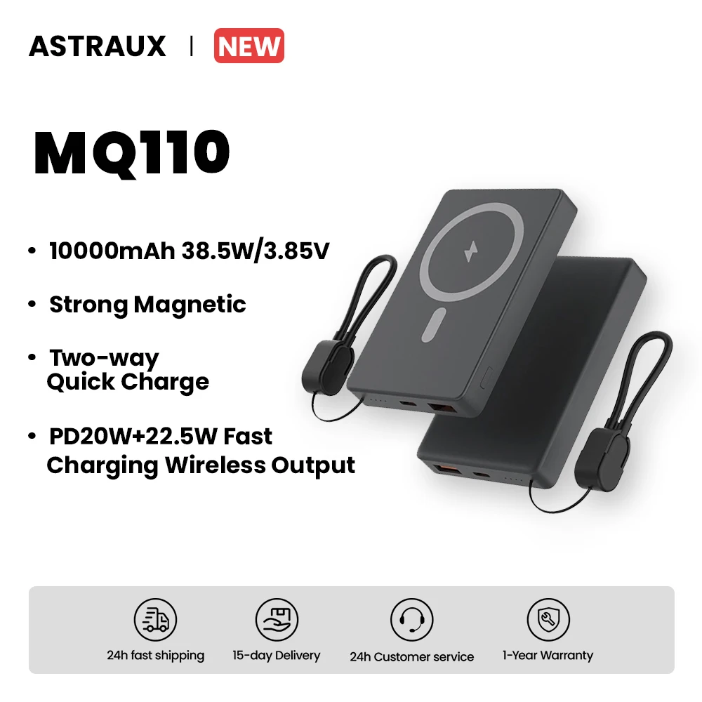 

ASTRAUX MQ110 10000mAh Magnetic Power Bank Auxiliary Battery Pack For iphone Huawei Wireless Fast Charger For Magsafe Portable