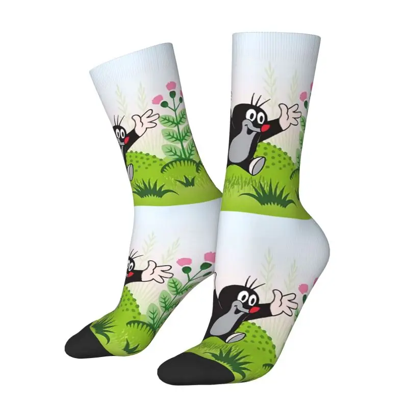 Happy Mole Cartoon Dress Socks Mens Womens Warm Fashion Novelty Krtek Little Maulwurf Crew Socks