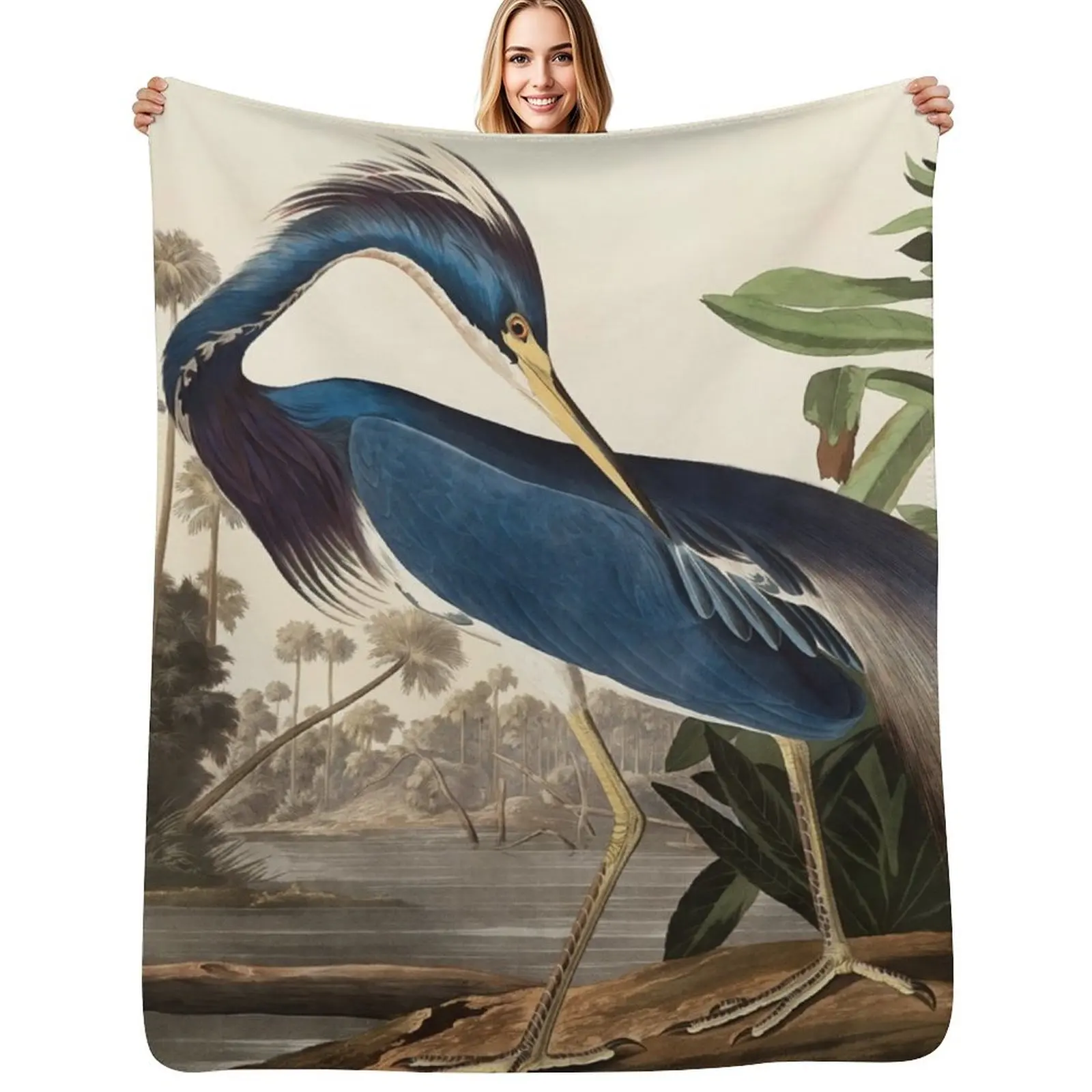 Blue Heron Vintage Tropical Bird Throw Blanket Bed Fashionable Thermal Custom manga Soft Big Blankets For Bed Blankets