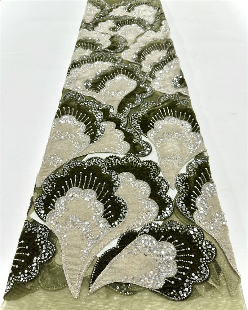 Abito da sera per feste in tessuto di pizzo ricamato con paillettes in rete di velluto francese di lusso con perline africane di nuovo design