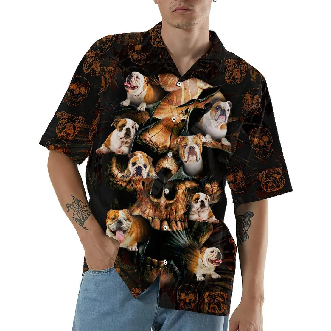 

2022 New 3D Printed Bulldog Skull Hawaiian Shirt Men Summer Short Sleeved Shirts Men's Shirts Oversize Camisa Social 5XL