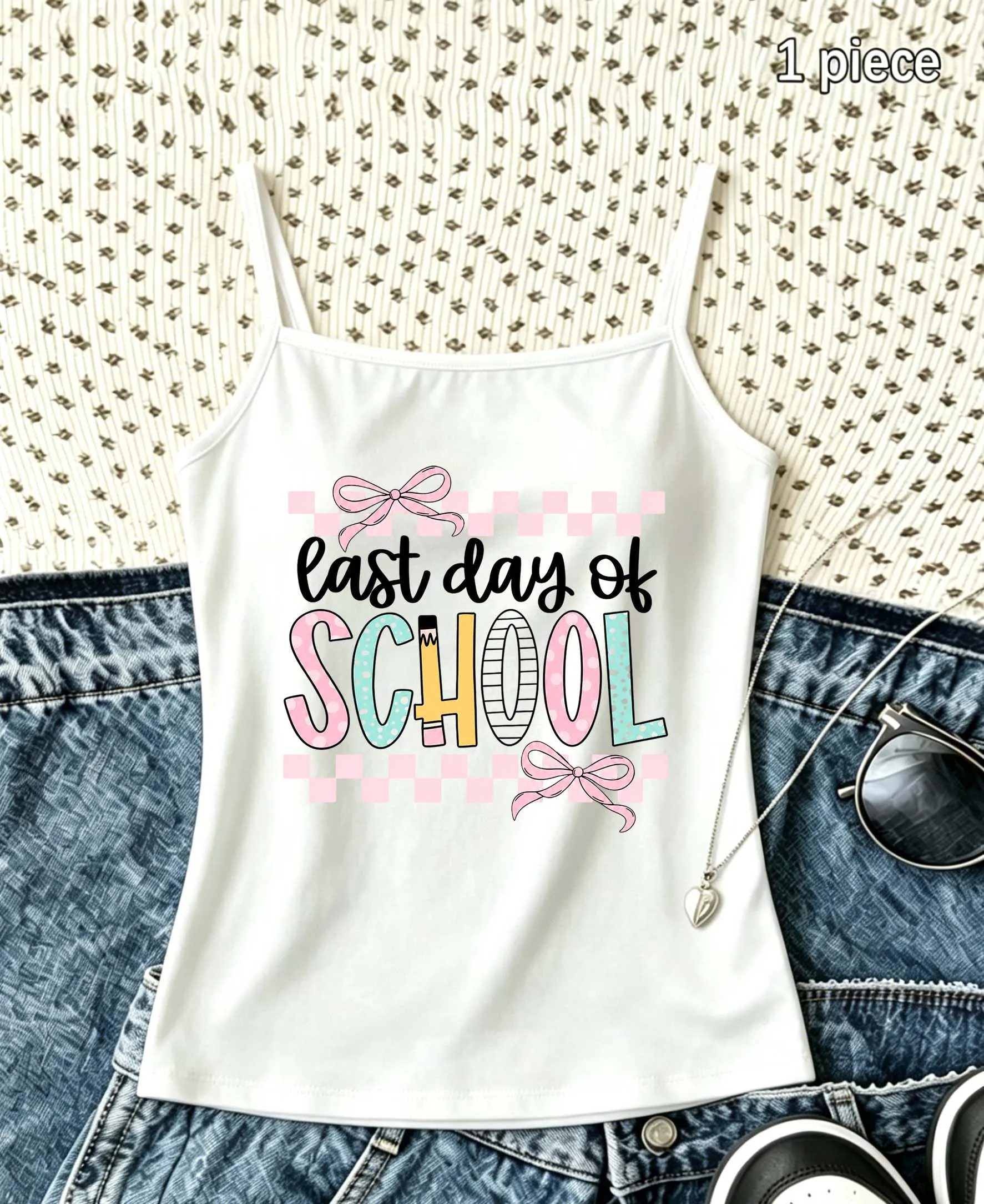 Women Summer Camisole Last Day of School Letter Print Tank Top Harajuku Graphic Sleeveless Vest Coquette Y2K Crop Tops