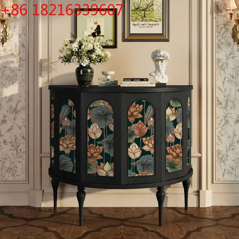 YAOMedieval Solid Wood Porch Cabinet American Retro Foyer Semicircular Hexagonal Corner Cabinet for Living Room Home Decoration