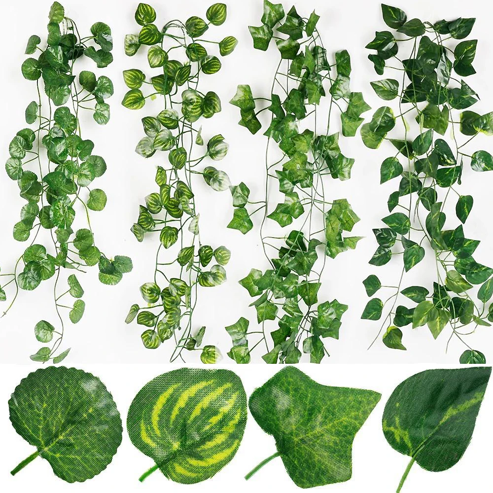 2M Artificial Liana Fake Ivy Leaves Garland Plants Vine Foliage for Wall Creeper Green Ivy Wreath Wedding Party Home Decorations