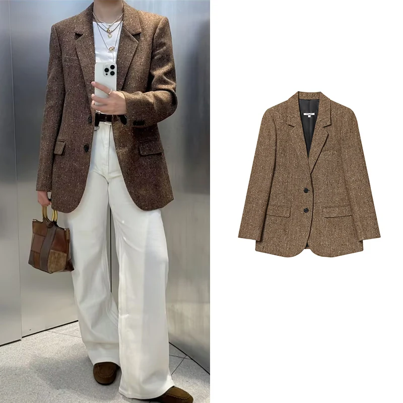 

Блейзеры женские, осень 2024, новая мода, свободные элегантные офисные женские куртки с длинными рукавами, шикарные осенние уличные теплые дорожные пальто