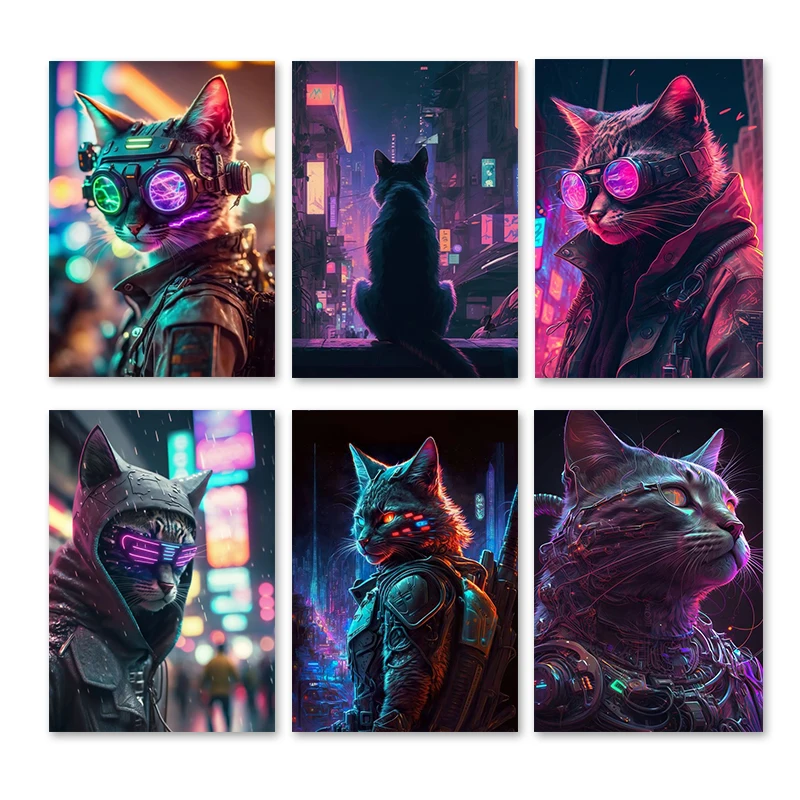 

Surrealism Style Game Handsome Cat Poster Prints Canvas Painting Wall Art Picture for Living Room Bedroom Home Decoration