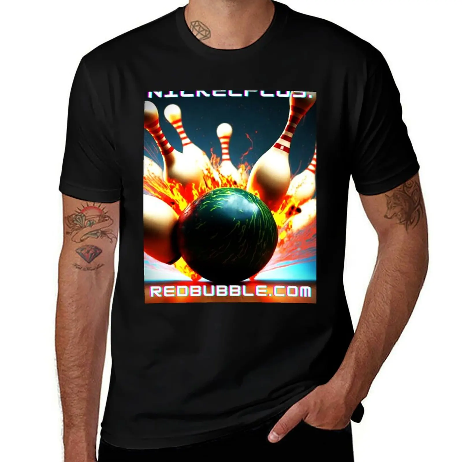 

Flaming strike on the bowling alley T-Shirt t shirt custom print t shirt man casual