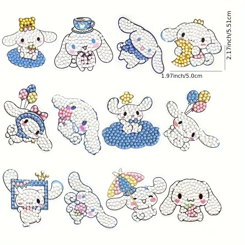 12pcs Funny Kids Sanrio Cinnamoroll 5D Diamond Sticker Set Anime Diamond Drawing Set By Numbers DIY Cartoon Cute Stickers