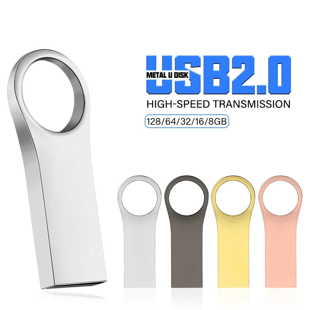 JASTER Free Key Ring USB Flash Drive 128GB Silver Metal Memory Stick 64GB High Speed Pen Drive 32GB Black Mini USB Stick 16GB